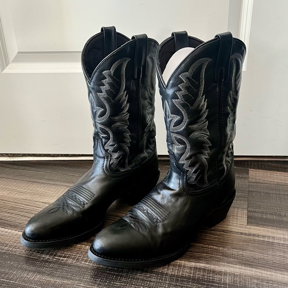 Laredo Black Western Boots with Silver Stitching
